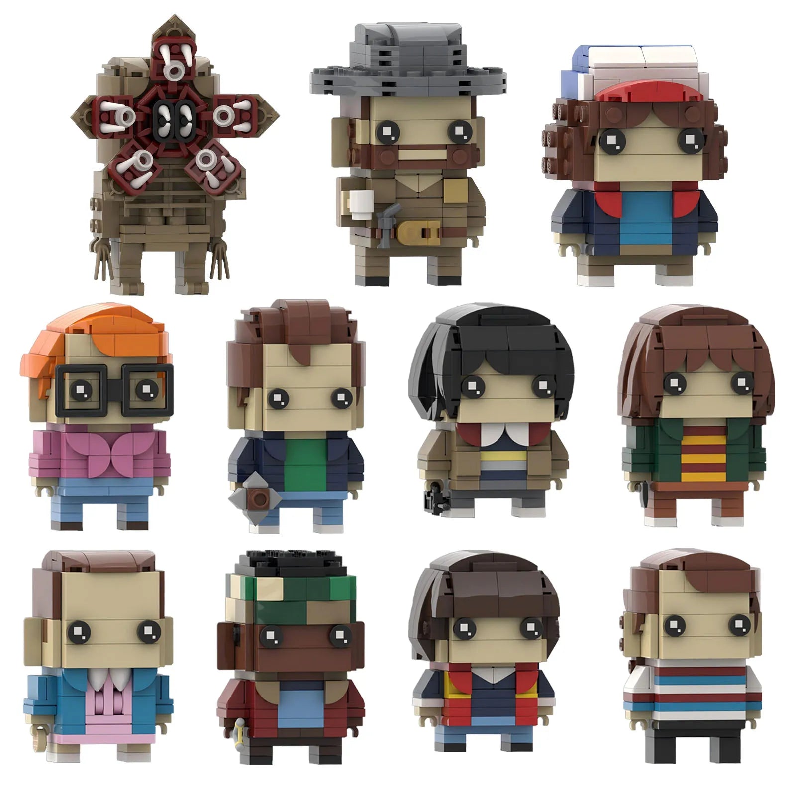 Stranger things lego action character square head assembly toy gift.